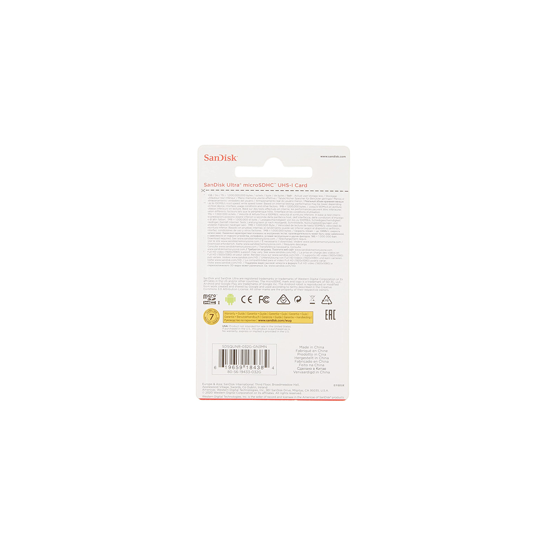 بطاقة SanDisk SDSQUNR-032G-GN3MN Ultra سعة 32 جيجابايت وسرعة 100 ميجابايت/ثانية UHS-I فئة 10 MicroSDHC بطاقة SanDisk SDSQUNR-032G-GN3MN Ultra سعة 32 جيجابايت وسرعة 100 ميجابايت/ثانية UHS-I فئة 10 MicroSDHC